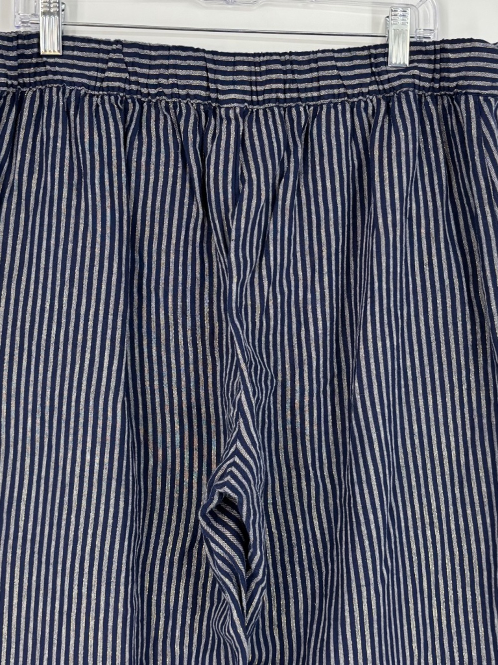 Ellen Tracy Womens Large Pull-On Pants Navy Blue Gold Metallic Stripes Linen - Picture 7 of 9